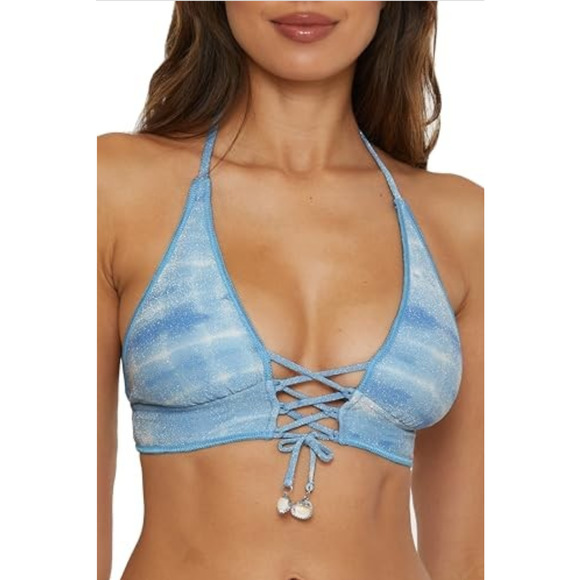Becca by Rebecca Virtue Standard Washed Away Halter Bikini Top Ice Blue Size L - Picture 1 of 5